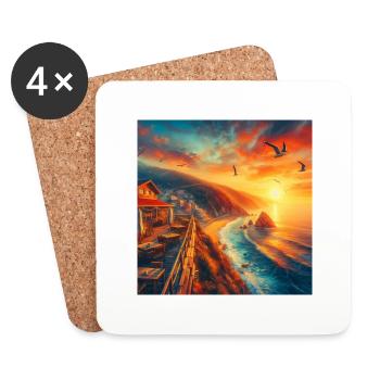 Ein Café im Sonnenuntergang am Rande der Welt - Untersetzer (4er-Set) - Weiß - Vorne
