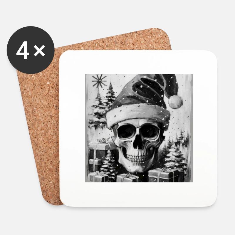 Christmas Skull - Untersetzer (4er-Set) - Weiß