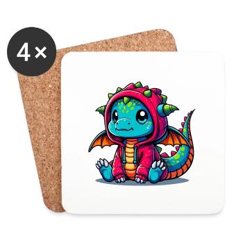 Babydrachen mit Hoddie - Untersetzer (4er-Set) - Weiß - Vorne