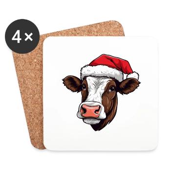 Tête d’animal de Noël de vache - Dessous de verre (lot de 4) - blanc - Devant