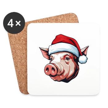Cochon Noël Animal Tête Truie - Dessous de verre (lot de 4) - blanc - Devant