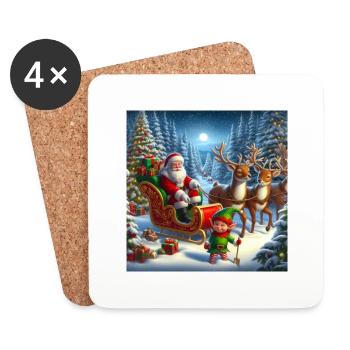 Weihnachtsmann im Weihnachtsschlitten - Untersetzer (4er-Set) - Weiß - Vorne