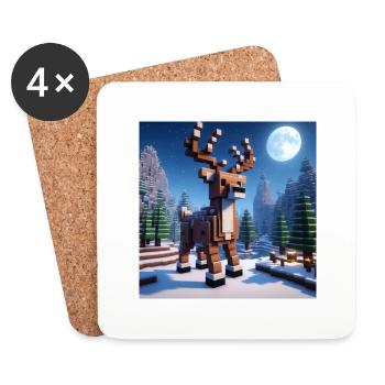 Pixel Rentier, Elch im Winterwald zu Weihnachten - Untersetzer (4er-Set) - Weiß - Vorne