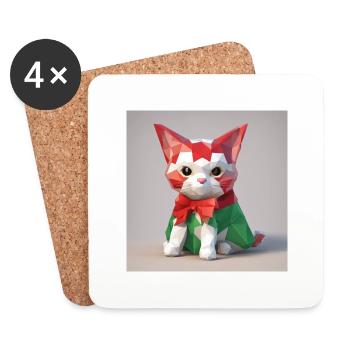 Weihnachts Katze - Untersetzer (4er-Set) - Weiß - Vorne