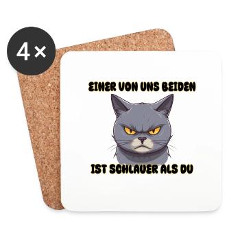 Katze - Einer von und beiden ist schlauer als du - Untersetzer (4er-Set) - Weiß - Vorne