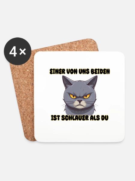 Katze - Einer von und beiden ist schlauer als du - Untersetzer (4er-Set) - Weiß