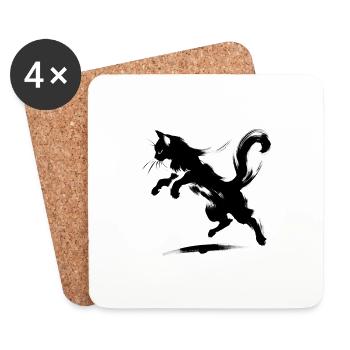 Skurrile, elegante Katzengrafiken - Purrfectly Cra - Untersetzer (4er-Set) - Weiß - Vorne