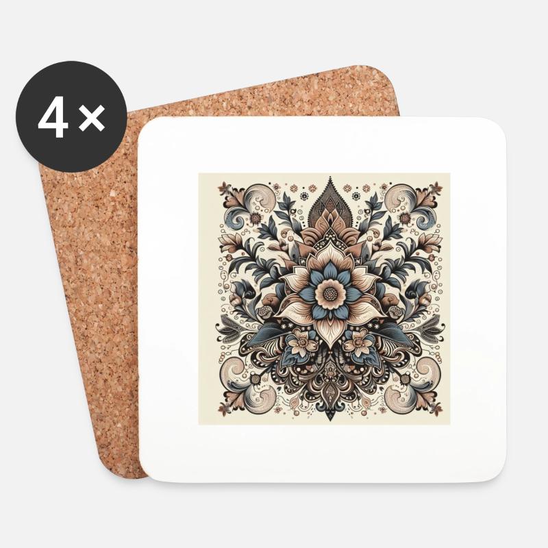 Florales Mandala - Untersetzer (4er-Set) - Weiß