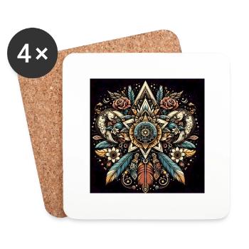 Mandala with flowers and feathers - Coasters (set of 4) - white - Front
