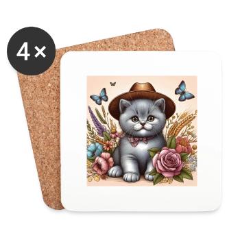Cowboy Katze Britisch Kurzhaar - Untersetzer (4er-Set) - Weiß - Vorne