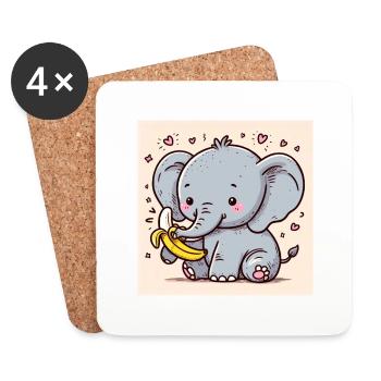 Elefantenbaby mit Banane - Untersetzer (4er-Set) - Weiß - Vorne