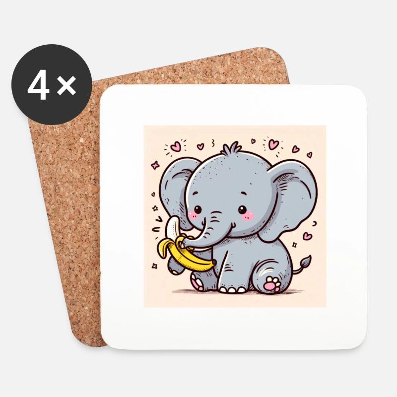 Elefantenbaby mit Banane - Untersetzer (4er-Set) - Weiß