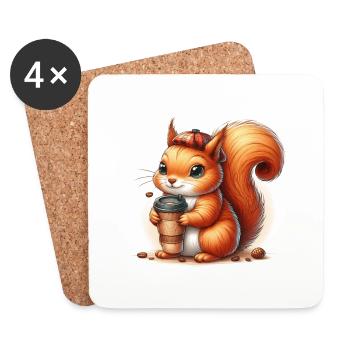 Squirrel with coffee to go - Coasters (set of 4) - white - Front