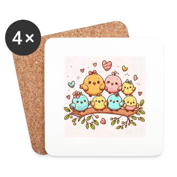 Vogelfamilie - Untersetzer (4er-Set) - Weiß - Vorne