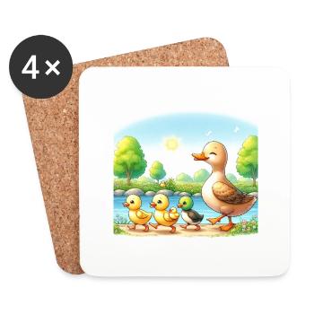 Süße Entenfamilie - Untersetzer (4er-Set) - Weiß - Vorne