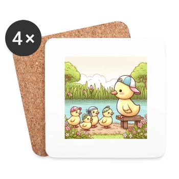 Famille de canards mignons à l’étang - Dessous de verre (lot de 4) - blanc - Devant