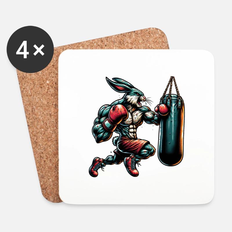 Boxing Bunny - Coasters (set of 4) - white