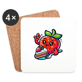 La fraise mange le gâteau - Dessous de verre (lot de 4) - blanc - Devant