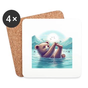 Bärenbaby schwimmt im Fluss - Untersetzer (4er-Set) - Weiß - Vorne