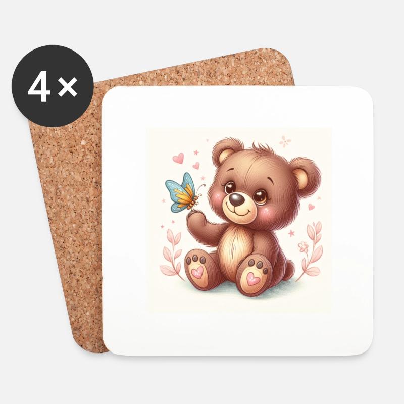 Süßer Bärenbaby mit Schmetterling - Untersetzer (4er-Set) - Weiß