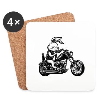 Lapin motard - Dessous de verre (lot de 4) - blanc - Devant