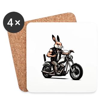 Lapin motard - Dessous de verre (lot de 4) - blanc - Devant