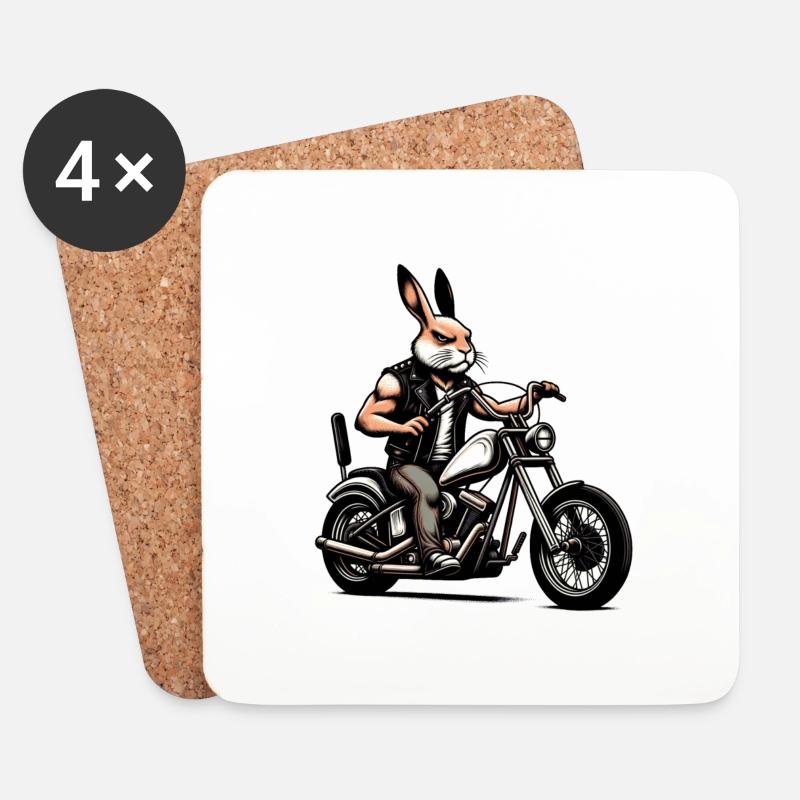 Biker Bunny - Coasters (set of 4) - white