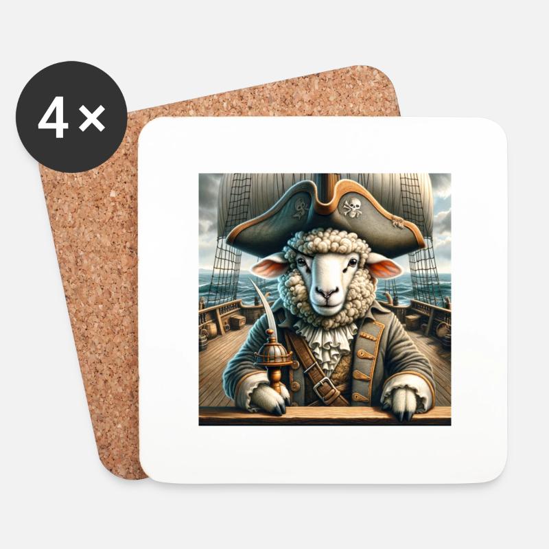 Piratenschaf 🐑⚓ - Untersetzer (4er-Set) - Weiß