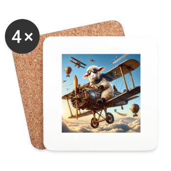 🛩️ Fliege hoch mit unserer Pilotenschaf - Untersetzer (4er-Set) - Weiß - Vorne