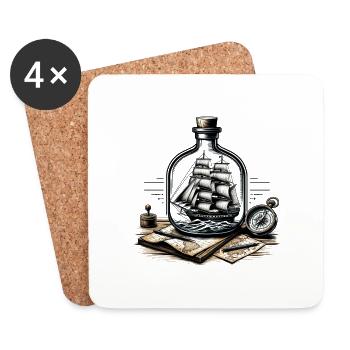 Schiff in Flasche - Untersetzer (4er-Set) - Weiß - Vorne