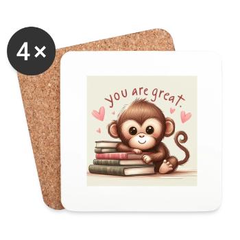 Singe avec des livres - Dessous de verre (lot de 4) - blanc - Devant