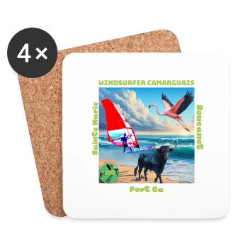 Planchou Waterman Windsurfer camarguais spots - Dessous de verre (lot de 4) - blanc - Devant