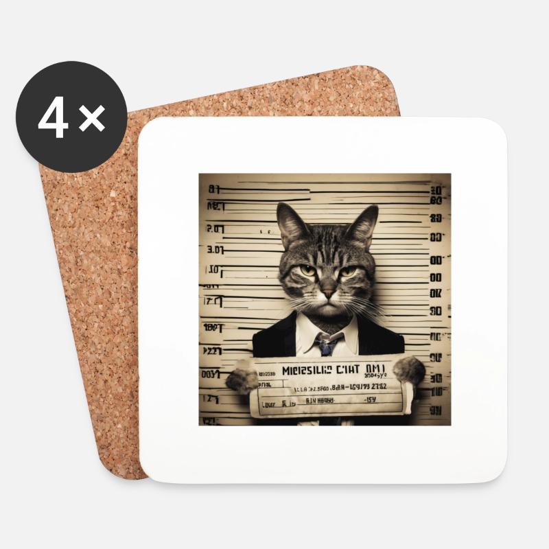 Mugshot Katze - Untersetzer (4er-Set) - Weiß