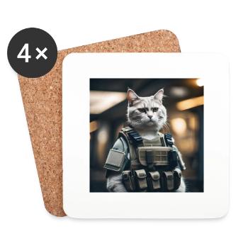 Chat soldat - Dessous de verre (lot de 4) - blanc - Devant