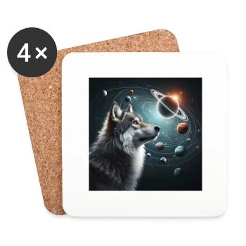 Un loup gris qui regarde le ciel étoilé. - Dessous de verre (lot de 4) - blanc - Devant