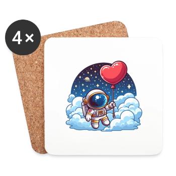 Astronaute ballon coeur - Dessous de verre (lot de 4) - blanc - Devant