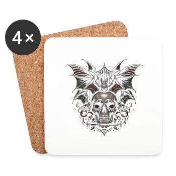 Nuit de la cathédrale : Crâne et chauve-souris - Dessous de verre (lot de 4) - blanc - Devant