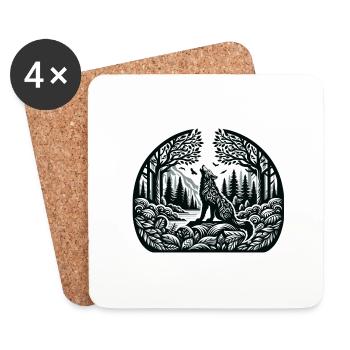 Forest Wolf Ravens - Coasters (set of 4) - white - Front