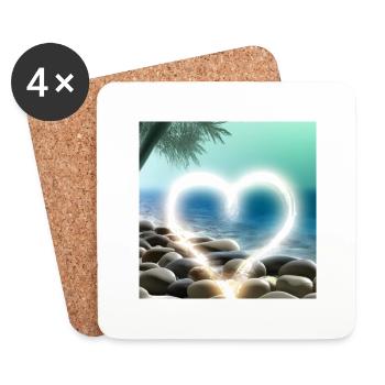 Coeur sur la plage de galets - Dessous de verre (lot de 4) - blanc - Devant