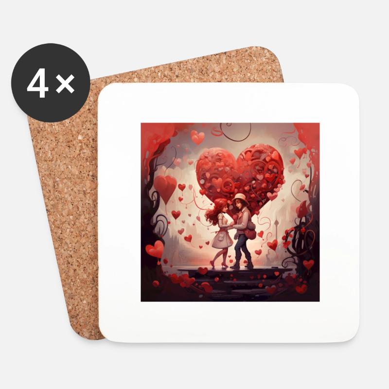 Valentinstag, Romantisch, Liebe - Untersetzer (4er-Set) - Weiß