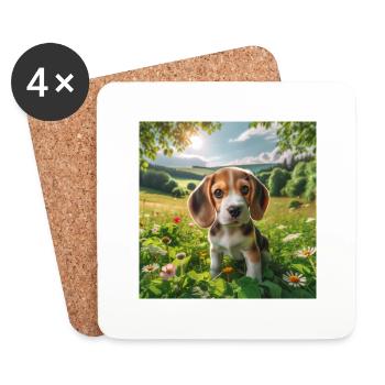 Beagle-Welpe - Untersetzer (4er-Set) - Weiß - Vorne