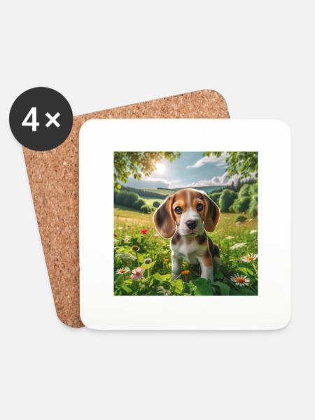 Beagle-Welpe - Untersetzer (4er-Set) - Weiß