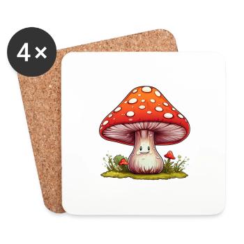 Champignon souriant mignon pour les bébés et les enfants - Dessous de verre (lot de 4) - blanc - Devant
