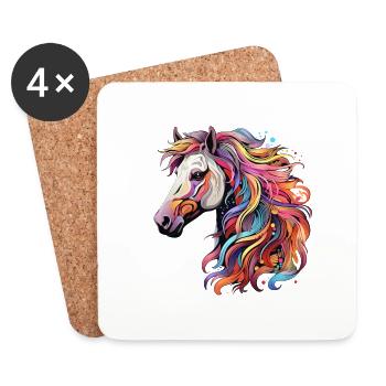 Grand cheval dans de nombreuses couleurs vives de l’arc-en-ciel - Dessous de verre (lot de 4) - blanc - Devant