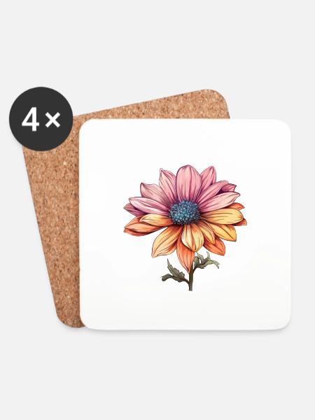 Schöne Blume mit rot-gelbem Akzent - Untersetzer (4er-Set) - Weiß