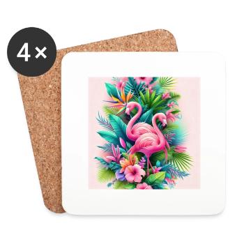 Tropische Flamingo-Oase - Untersetzer (4er-Set) - Weiß - Vorne
