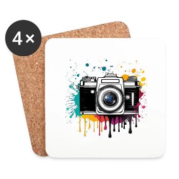 Logo d’appareil photo rétro, motif d’appareil photo rétro, oldschool - Dessous de verre (lot de 4) - blanc - Devant