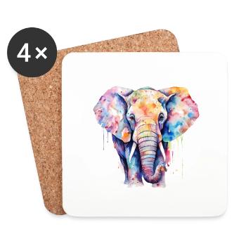 Watercolor Elephant - Coasters (set of 4) - white - Front