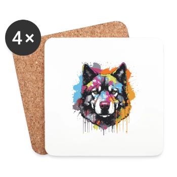 Akita Hund Pop Art Kopf - Untersetzer (4er-Set) - Weiß - Vorne