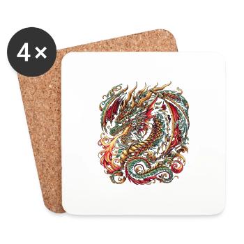Smaragdgrüner Inferno-Drache - Untersetzer (4er-Set) - Weiß - Vorne